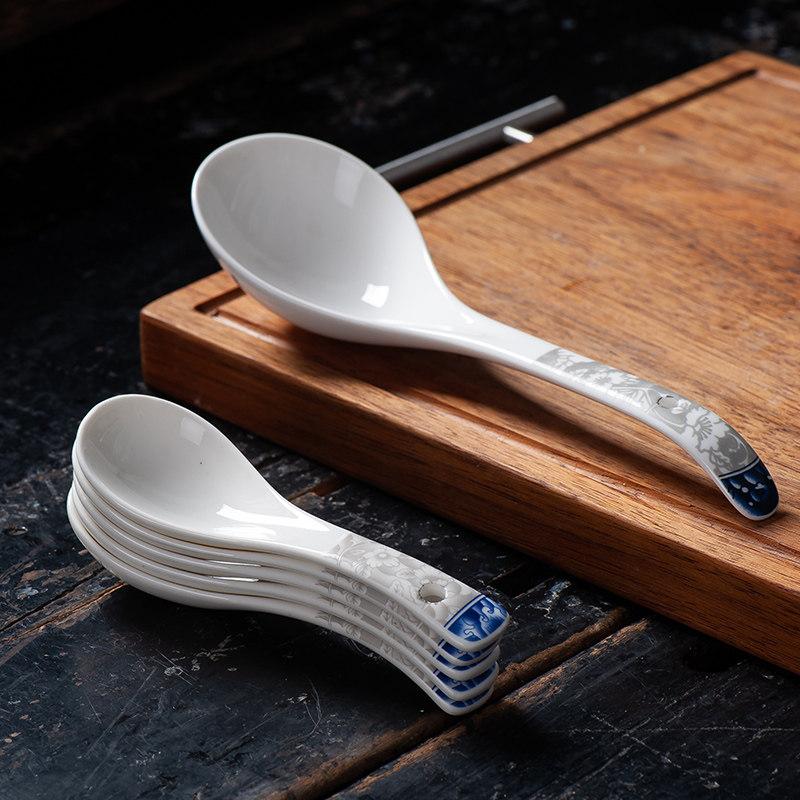 陶瓷家用青花小勺大勺子汤勺长柄中式10个日式吃饭喝汤调羹餐具,餐饮具,调羹/饭勺,淘宝优惠券,粉丝福利购,淘宝优惠卷