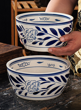 手绘青花大号汤盆大汤碗钵钵鸡冷串串专用猪油罐陶瓷缸带盖和面盆