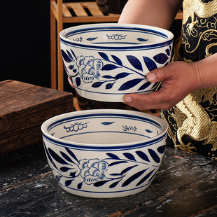 手绘青花大号汤盆大汤碗钵钵鸡冷串串专用猪油罐陶瓷缸带盖和面盆