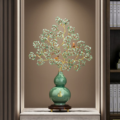 天然绿水晶原石葫芦摆件客厅办公室招财发财树装饰品开业乔迁礼物