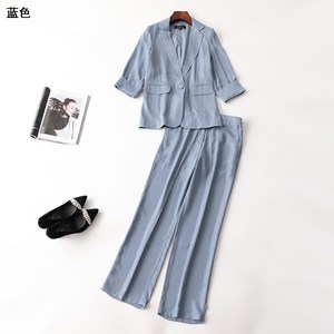 402391 秋西装裤子套装 铭薇高端女长款七分袖翻领