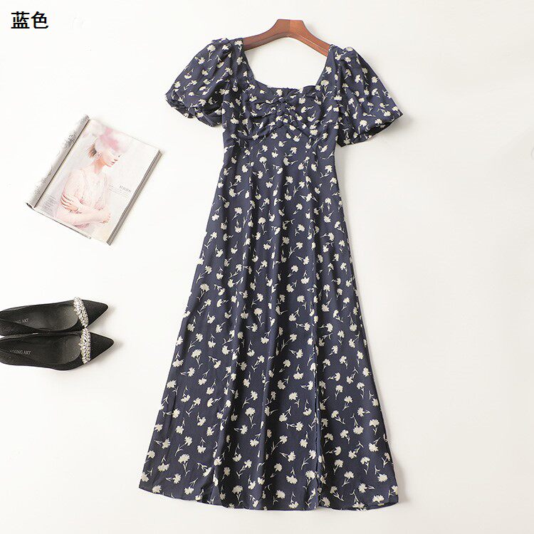 410840 夏加长款一字领短袖连衣裙