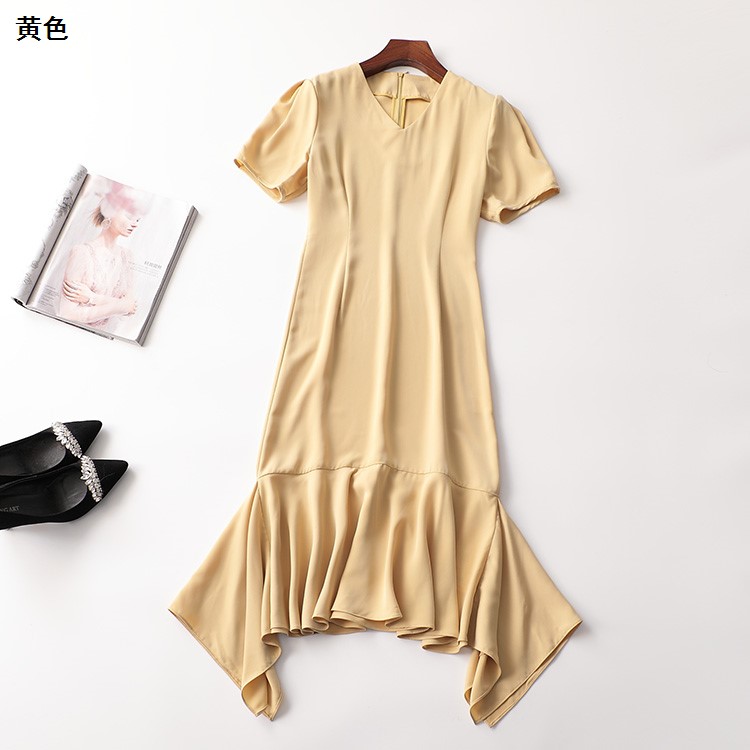 241469 秋连衣裙 深圳女加长款短袖V领清仓