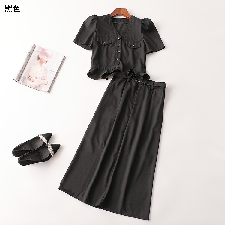 243182 夏上衣半身裙套装 深圳女长款短袖V领