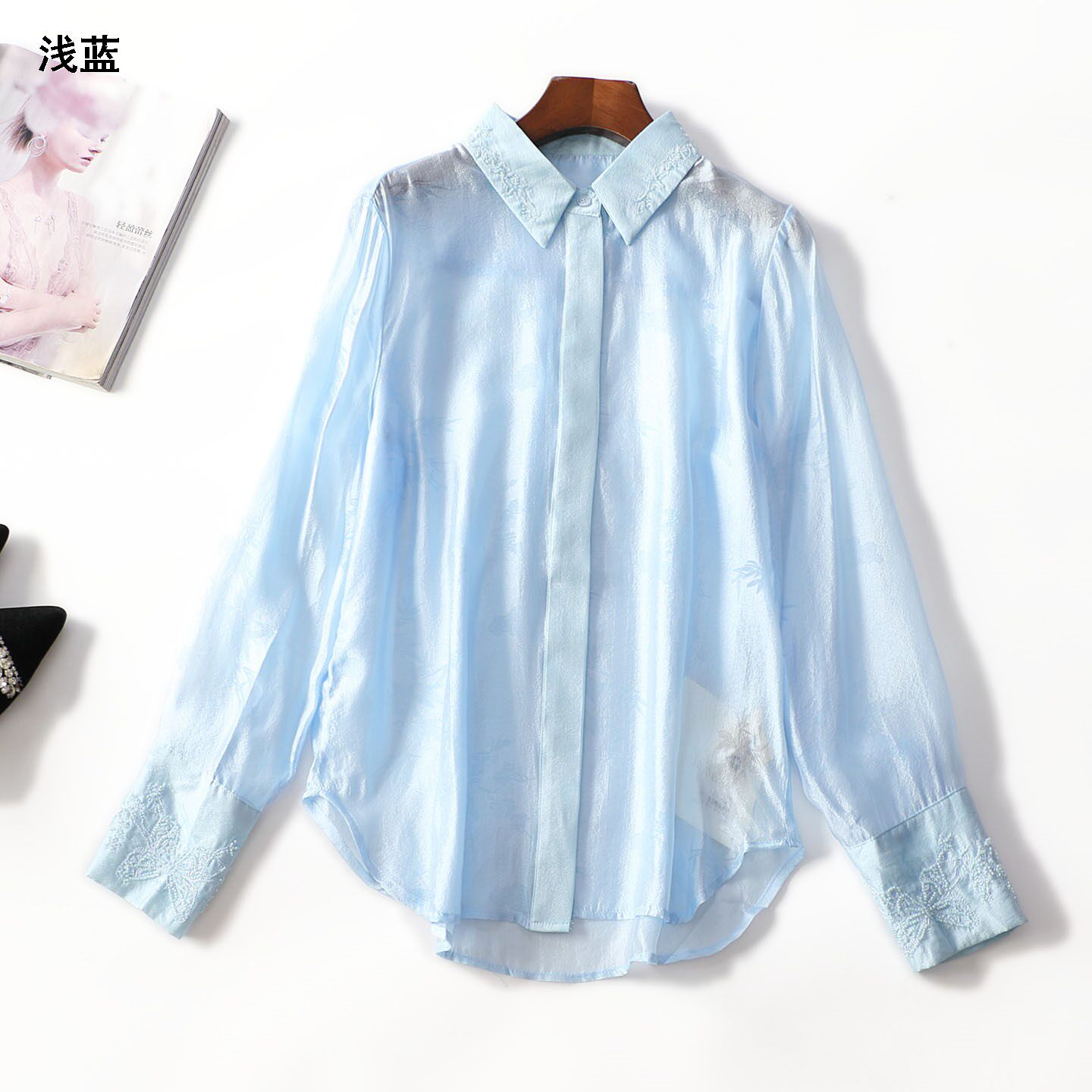 248955推荐高品质女装超值26年春天丝重工薄款单排扣长袖衬衫