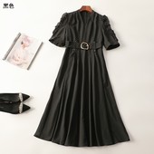 245753 V领现货 五分袖 秋连衣裙 深圳女加长款