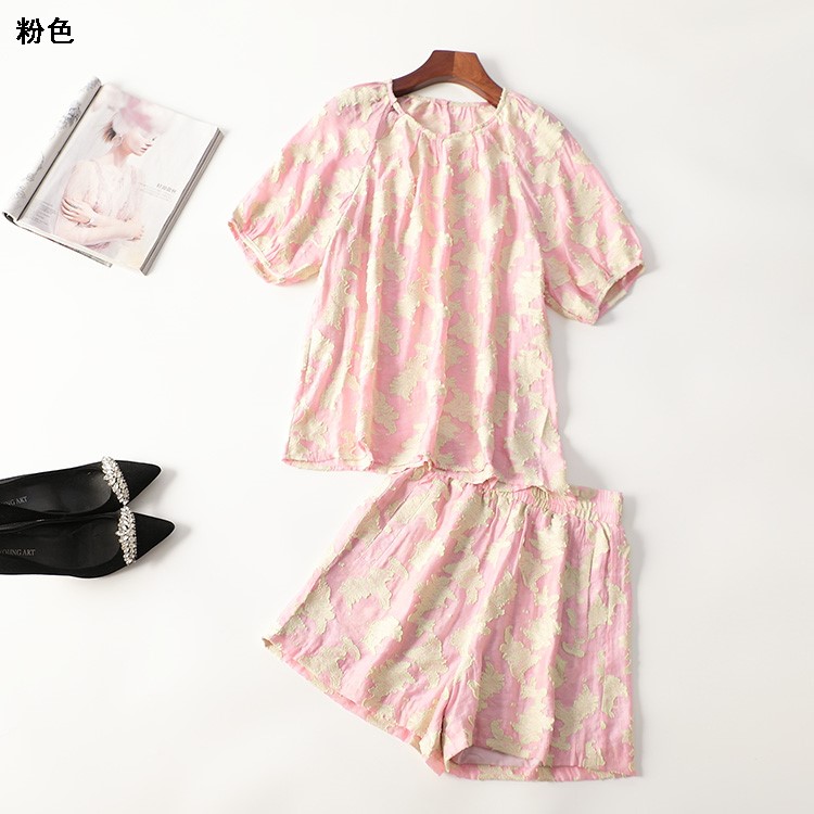 245975推荐南油高端轻奢欧洲站高货天丝夏圆领短袖上衣裤子套装
