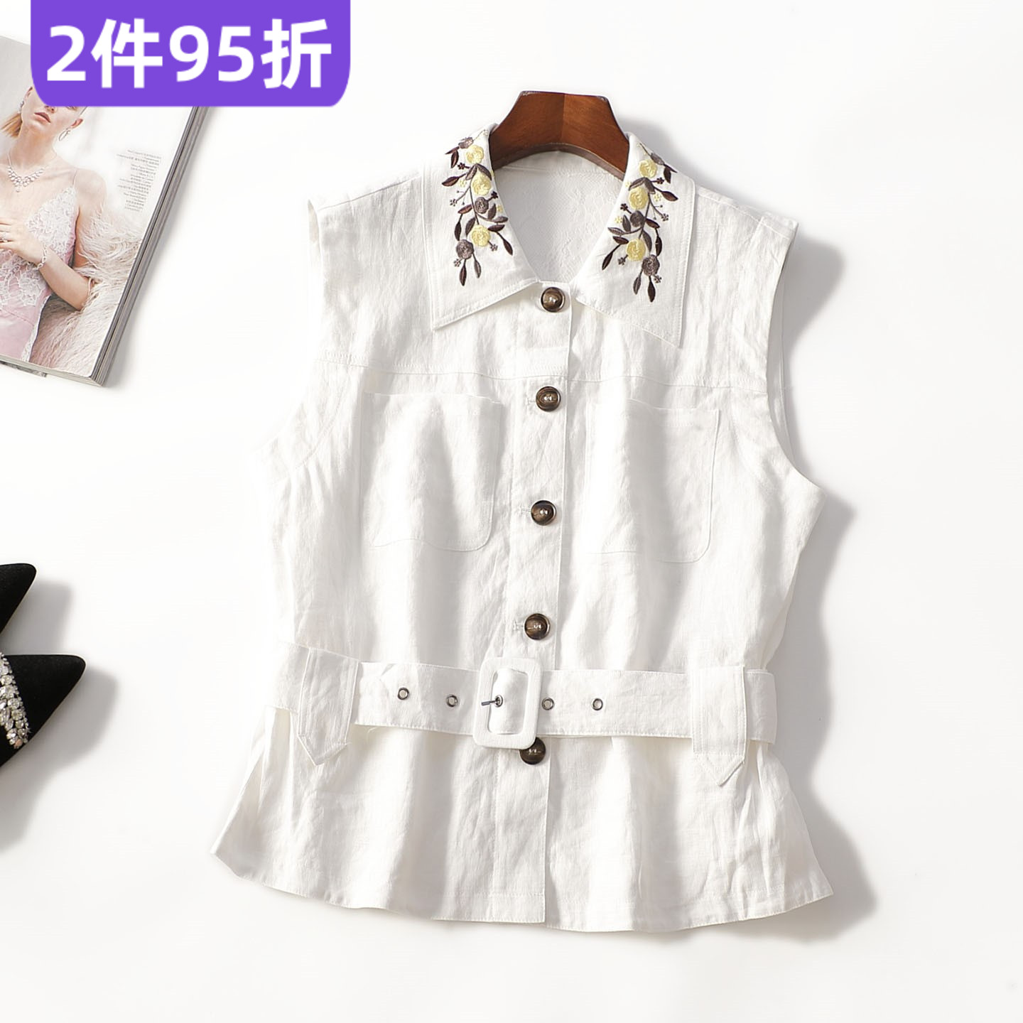 414009 夏马夹 女中长款无袖单排扣.M.L.XL