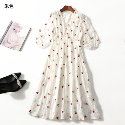 248516 夏连衣裙 女加长款五分袖套头.M.L.XL.2XL