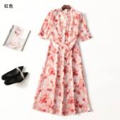 五分袖 深圳女加长款 立领 夏连衣裙 245587