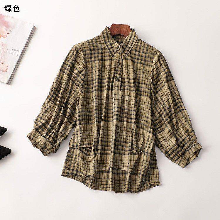 241632 秋粘胶衬衫 深圳女中长款七分袖翻领现货