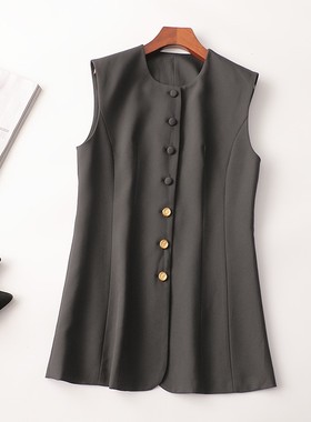 244613 秋马夹 女中长款无袖圆领