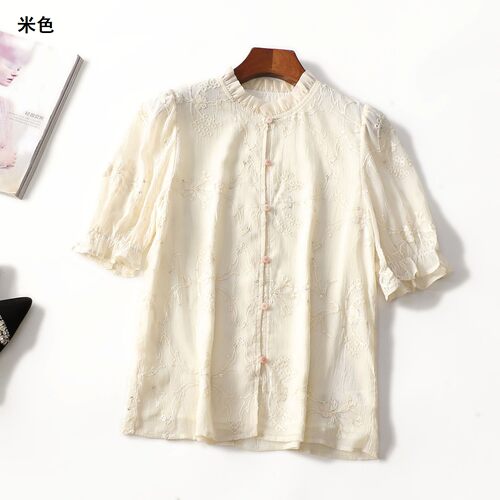 248760 夏衬衫 女中长款五分袖单排扣.M.L