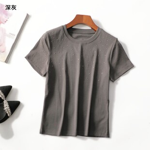 248496洋气超值女装 夏中长款 套头短袖 T恤 精品棉t圆领短袖