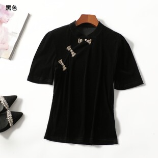 套头短袖 413939新款 女人味春夏中长款 精品洋气丝绒法式 上衣 女装