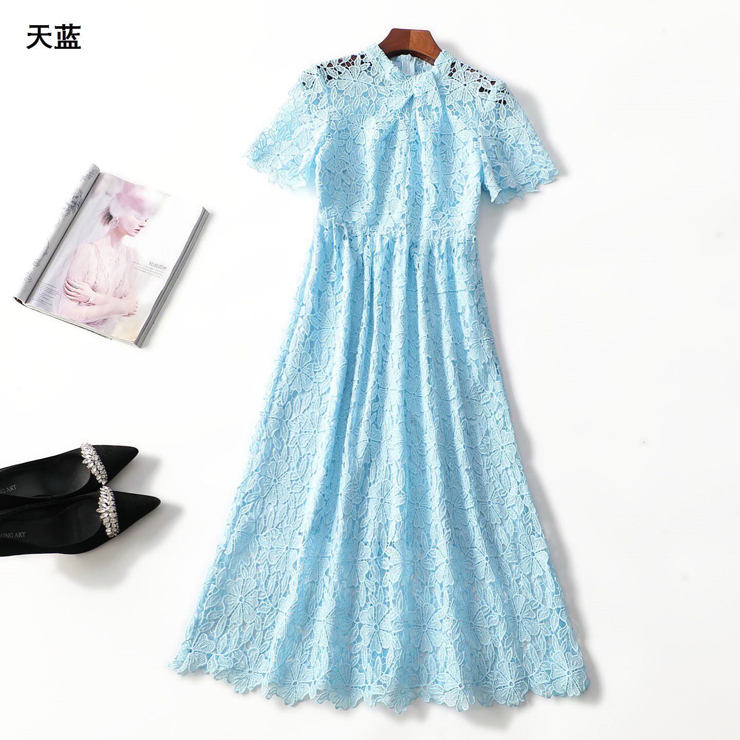 248745南油高定奢华欧洲站批200+走秀夏加长款套头短袖连衣裙