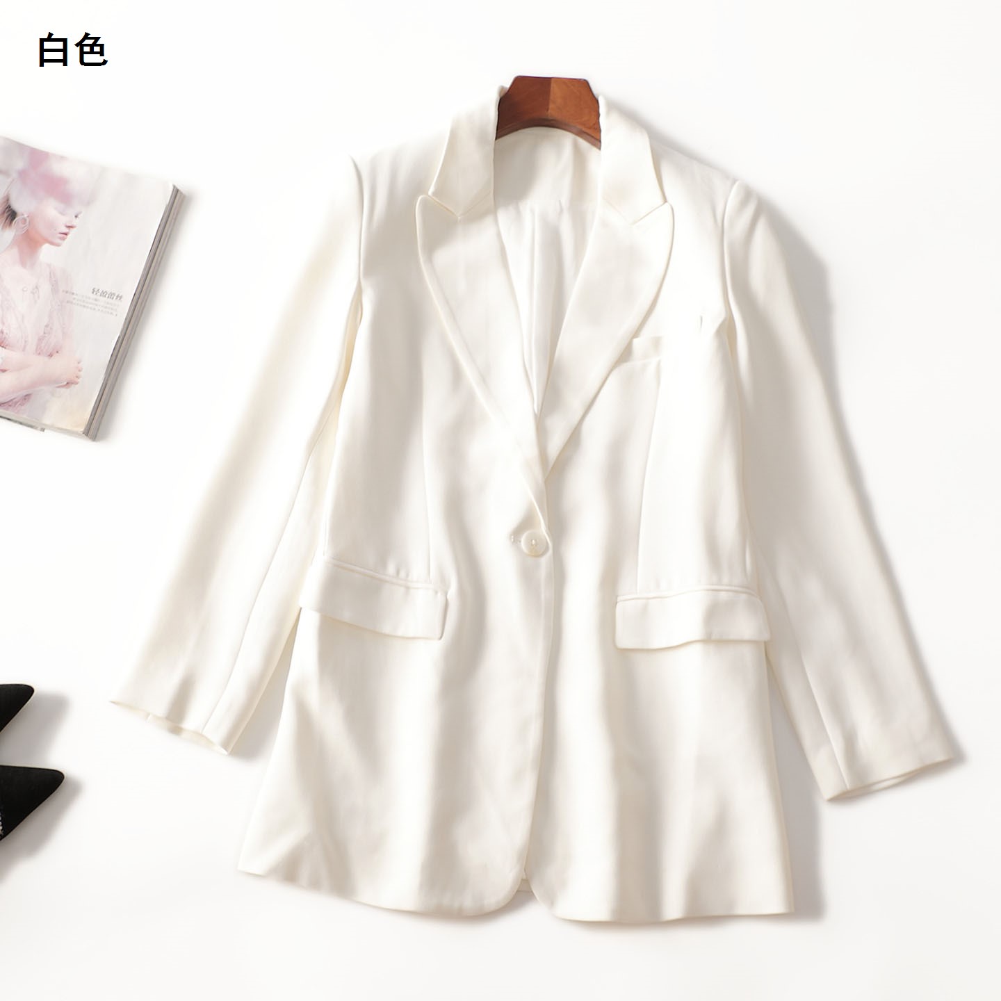 412014 醋酸纤维秋长款单排扣长袖西装