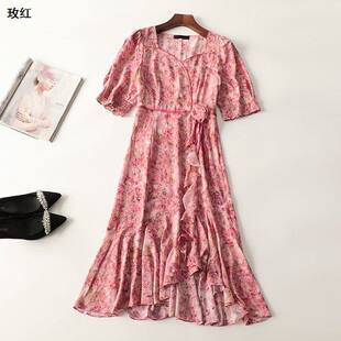 245580 夏连衣裙 深圳女加长款五分袖V领现货