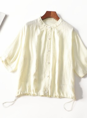 411665 夏麻衬衫 女中长款五分袖