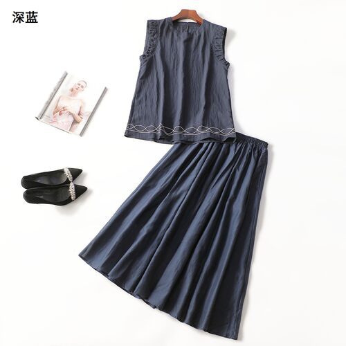 414002 夏上衣半身裙套装 女长款无袖套头.M.L.XL