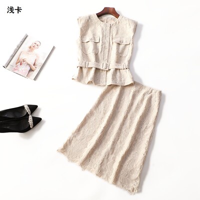 414244 夏上衣半身裙套装 女中长款无袖套头.M.L.XL