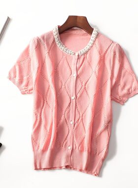 247180 秋针织衫 女短款短袖单排扣