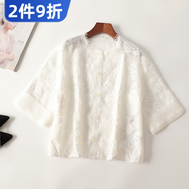 245909 夏衬衫 深圳女绣花中长款五分袖圆领