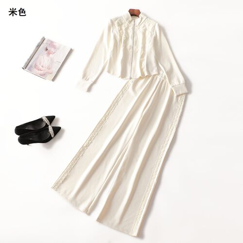 412370新款超值高品质女装精品洋气秋长款拉链长袖外套裤子套装