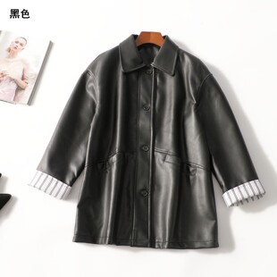 250012 冬皮衣 女中长款长袖单排扣.M.L