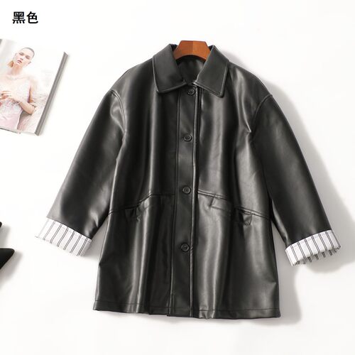 250012 冬皮衣 女中长款长袖单排扣.M.L