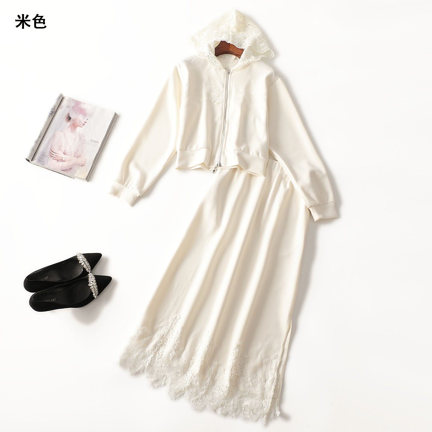 412032 秋外套半身裙套装 女长款长袖拉链现货