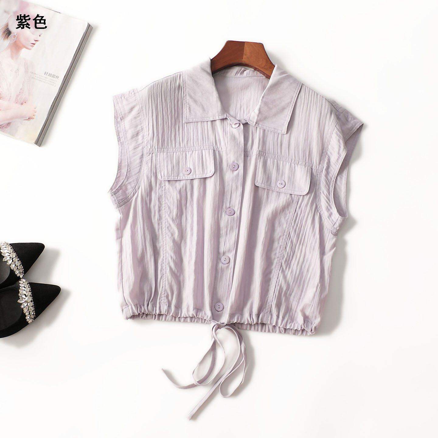 411780 夏天丝衬衫 女短款短袖翻领现货