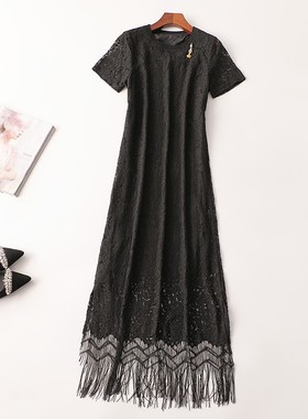 409513 夏加长款圆领短袖连衣裙