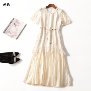 246110 夏连衣裙 女加长款短袖.M
