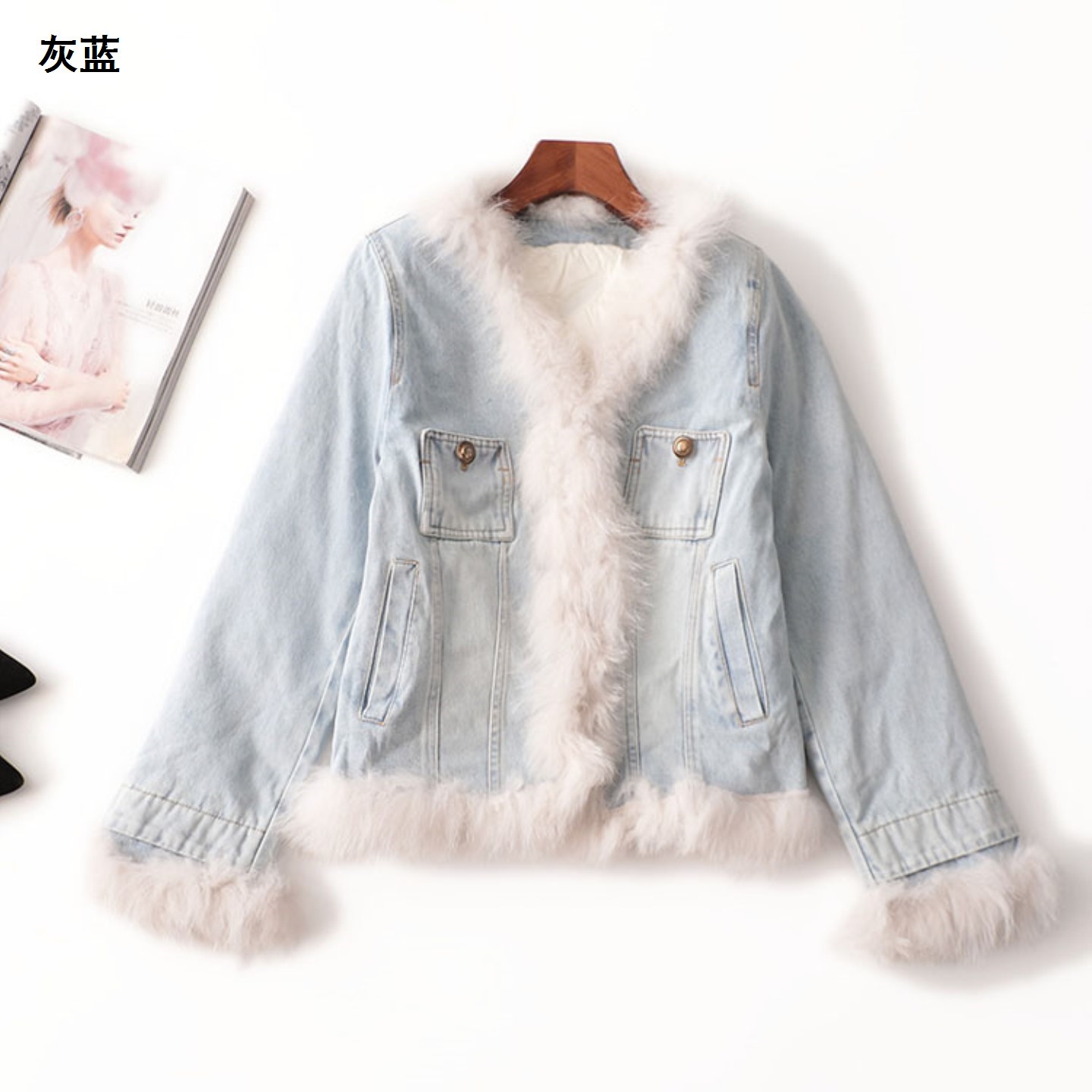 244511 冬短款V领长袖羽绒服