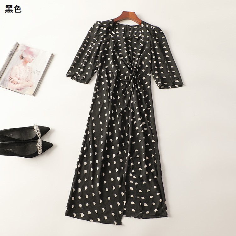 245771 夏连衣裙 深圳女印花加长款七分袖V领
