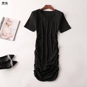 404832 V领 短袖 夏连衣裙 女长款