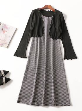 412127 秋人棉披肩长裙套装 女加长款长袖套头现货