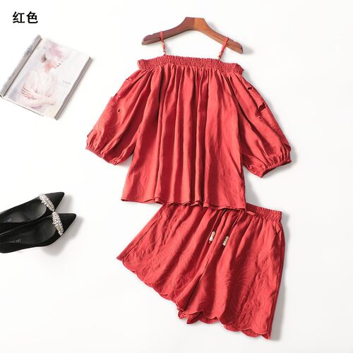 246510 夏上衣裤子套装 女短款五分袖套头.M.L.XL.2XL