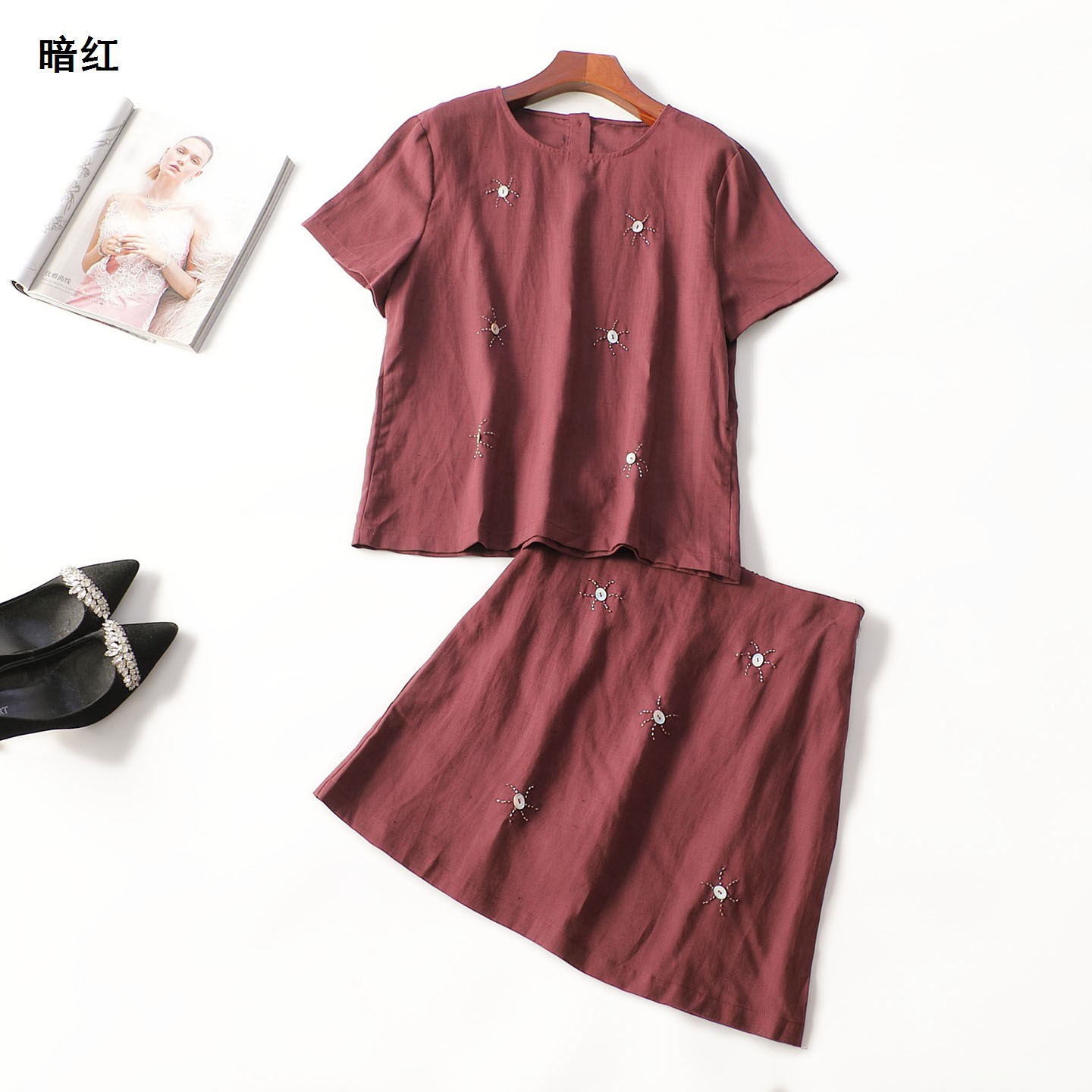 414396 夏上衣半身裙套装 女短款短袖套头.M.L