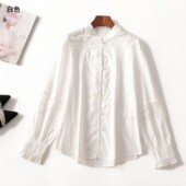 412092 单排扣 长袖 秋棉衬衫 女中长款