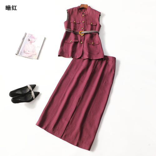 248966 春马夹半身裙套装 女长款无袖单排扣.S.M.L.XL