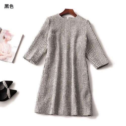 407369 冬羊毛连衣裙 深圳女长款九分袖圆领现货.M.L