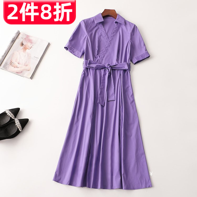 408954 夏连衣裙 深圳女加长款短袖翻领