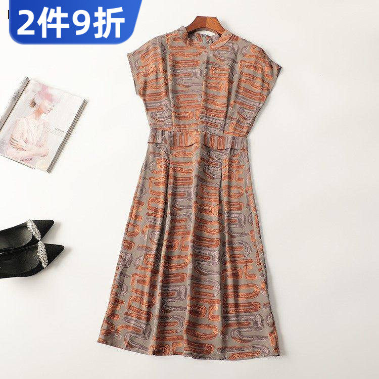 411099 夏连衣裙 深圳女加长款短袖立领