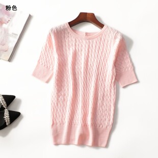 247257 秋针织衫 女中长款短袖套头.M.L.XL