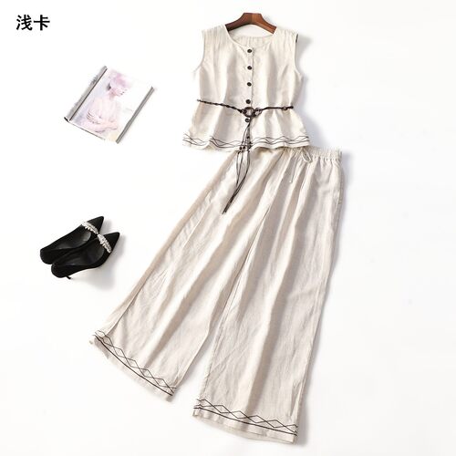 249601 夏马夹裤子套装 女长款无袖单排扣.M.L.XL