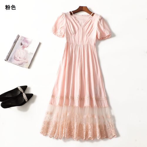 248783 夏连衣裙 女加长款短袖套头.M.L.XL
