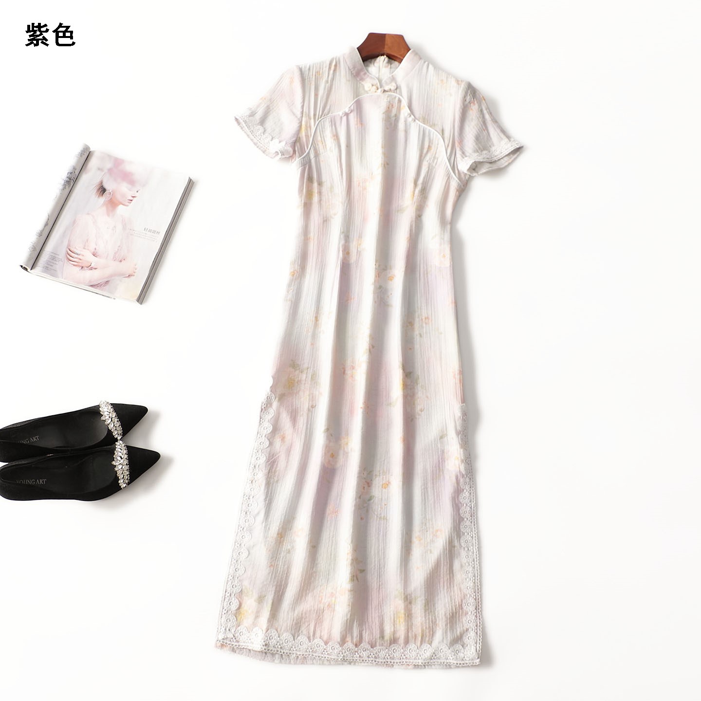 411794 夏粘胶连衣裙 女加长款短袖立领