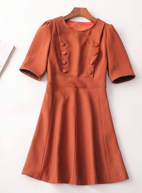 410092 秋连衣裙 女长款五分袖圆领清仓